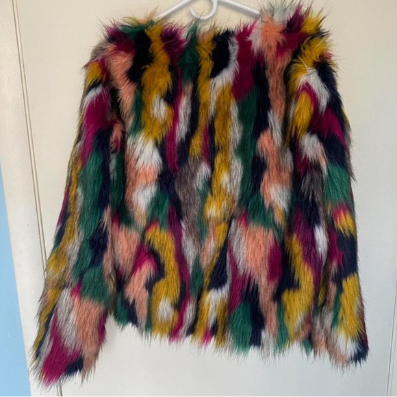 Vintage Jackets & Blazers - Faux Fur Rainbow Coat Size M